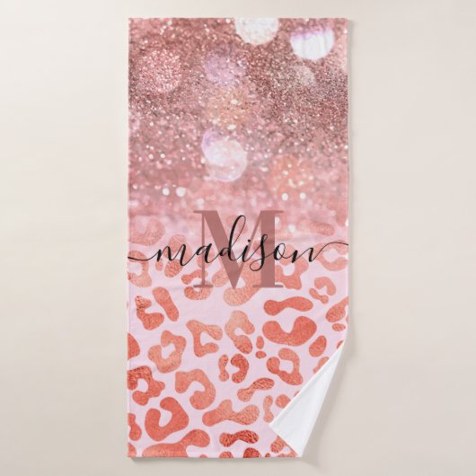 バラ金ゴールドグリッターヒョウ印刷 バスタオル (バスタオル)