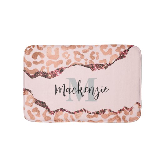 バラ金ゴールドグリッターヒョウ印刷 バスマット (正面)