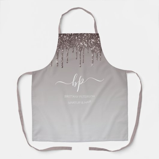 バラ金ゴールドグリッタービジネススタッフユニフォームモノグラム エプロン (正面)