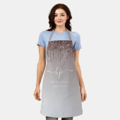 バラ金ゴールドグリッタービジネススタッフユニフォームモノグラム エプロン (着用した状態)