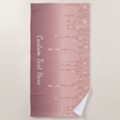 バラ金ゴールドグリッタービーチ文字付きカスタムタオル ビーチタオル (正面)