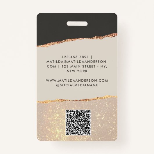 バラ金ゴールドグリッターピンクと黒ガーリー色 バッジ (裏面)