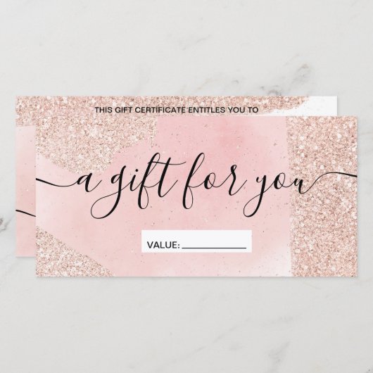 バラ金ゴールドグリッターピンクのギフト証明書 (正面/裏面)