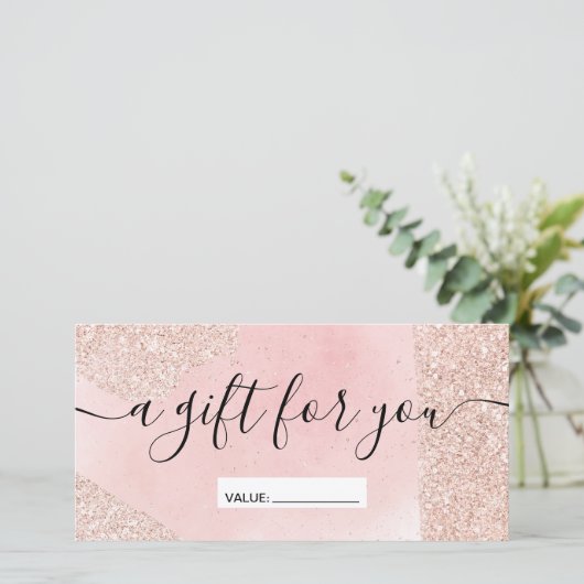 バラ金ゴールドグリッターピンクのギフト証明書 (スタンド正面)