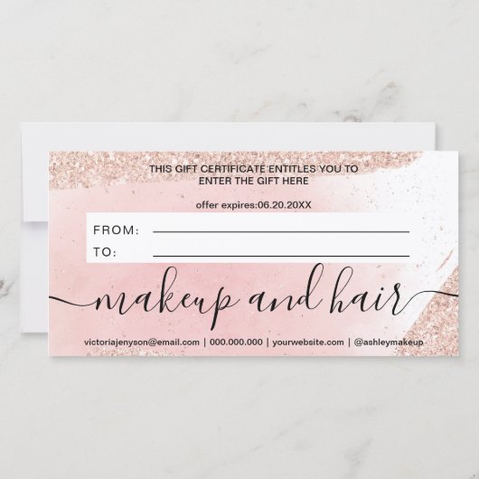 バラ金ゴールドグリッターピンクのギフト証明書 (裏面)