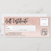 バラ金ゴールドグリッターピンクのシックなギフト証明書ロゴ (正面)