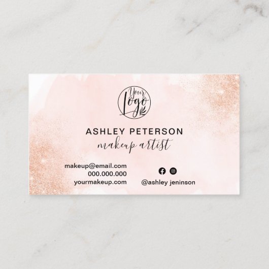 バラ金ゴールドグリッターピンクのブラシストロークのロゴメイク 名刺 (裏面)