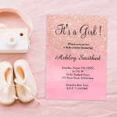 バラ金ゴールドグリッターピンクの水色の女の子の赤ちゃんシャワー 招待状