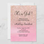 バラ金ゴールドグリッターピンクの水色の女の子の赤ちゃんシャワー 招待状 (正面)