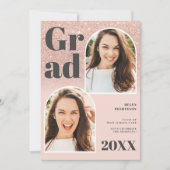 バラ金ゴールドグリッターピンクアーチ3枚の写真卒業 招待状 (正面)