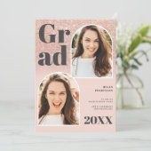 バラ金ゴールドグリッターピンクアーチ3枚の写真卒業 招待状 (スタンド正面)