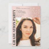 バラ金ゴールドグリッターピンクアーチ3枚の写真卒業 招待状 (裏面)