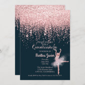 バラ金ゴールドグリッターピンクキンセアニラ15誕生日 招待状 (正面/裏面)