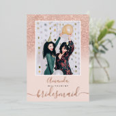 バラ金ゴールドグリッターピンクグラデーションの写真my bridesmaid 箔招待状 (立ち正面)