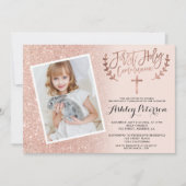 バラ金ゴールドグリッターピンクグラデーションの最初の共産写真 招待状 (正面)