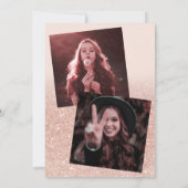 バラ金ゴールドグリッターピンクグラデーションの3枚の写真の卒業 招待状 (裏面)