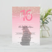 バラ金ゴールドグリッターピンクグラデーションフォトスイート16 招待状 (スタンド正面)