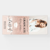 バラ金ゴールドグリッターピンクグラデーションフォト卒業 横断幕 (横)