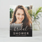 バラ金ゴールドグリッターピンクグラデーション5フォトブライダルシャワー 招待状 (スタンド正面)