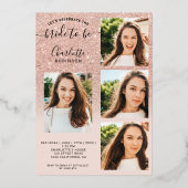 バラ金ゴールドグリッターピンクグラデーション5フォトブライダルシャワー 箔招待状 (裏面)