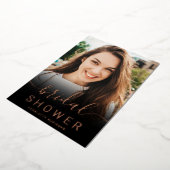 バラ金ゴールドグリッターピンクグラデーション5フォトブライダルシャワー 箔招待状 (回転した状態)