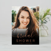 バラ金ゴールドグリッターピンクグラデーション5フォトブライダルシャワー 箔招待状 (立ち正面)