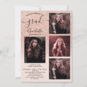 バラ金ゴールドグリッターピンクグラデーション5枚の写真の卒業 招待状 (裏面)