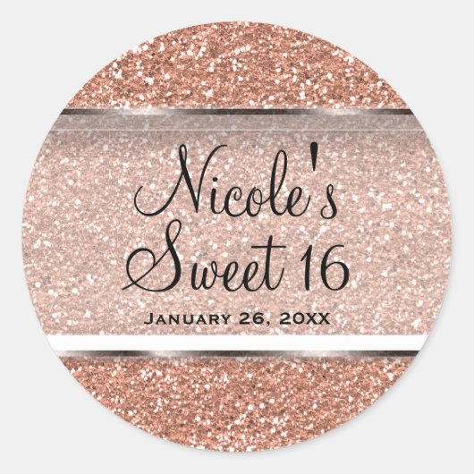 バラ金ゴールドグリッターピンクグラムウェディングパーティーフェイスペクト ラウンドシール (正面)