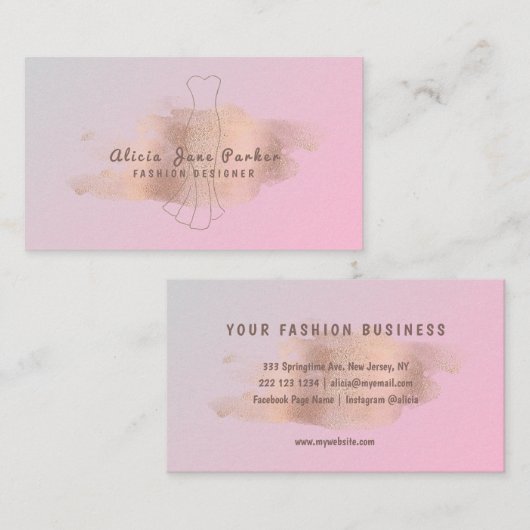 バラ金ゴールドグリッターピンクシーストレスファッション設計者 名刺 (正面/裏面)