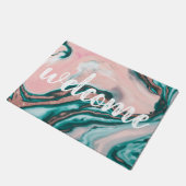 バラ金ゴールドグリッターピンクティール(緑がかった色)渦巻形のマ絵を描ーブル ドアマット (アングル)