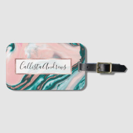 バラ金ゴールドグリッターピンクティール（緑がかった色）渦巻形のマ絵を描ーブル ラゲッジタグ