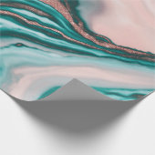 バラ金ゴールドグリッターピンクティール(緑がかった色)渦巻形のマ絵を描ーブル ラッピングペーパー (角)