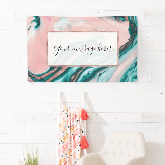 バラ金ゴールドグリッターピンクティール（緑がかった色）渦巻形のマ絵を描ーブル 横断幕 (インサイチュ)