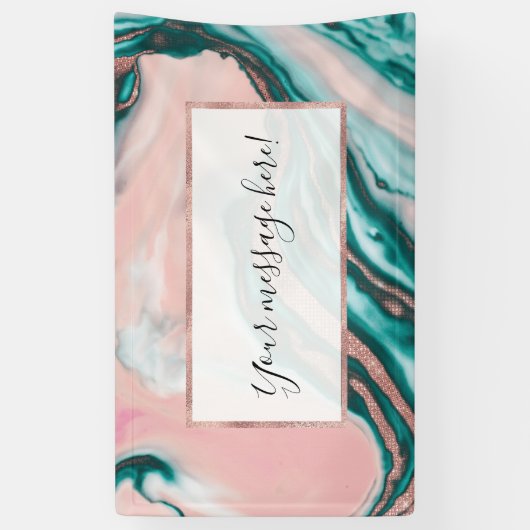 バラ金ゴールドグリッターピンクティール（緑がかった色）渦巻形のマ絵を描ーブル 横断幕 (縦)