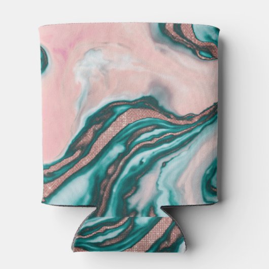 バラ金ゴールドグリッターピンクティール（緑がかった色）渦巻形のマ絵を描ーブル 缶クーラー (裏面)