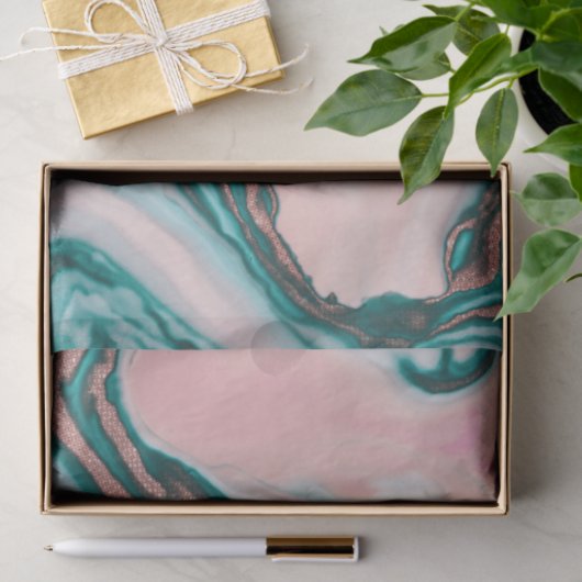 バラ金ゴールドグリッターピンクティール（緑がかった色）渦巻形のマ絵を描ーブル 薄葉紙 (ギフト)