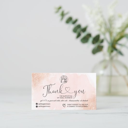 バラ金ゴールドグリッターピンクハートロ感謝していゴユー 名刺 (スタンド正面)