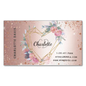 バラ金ゴールドグリッターピンクフローラメイクアップヘア美しい マグネット名刺 (正面)