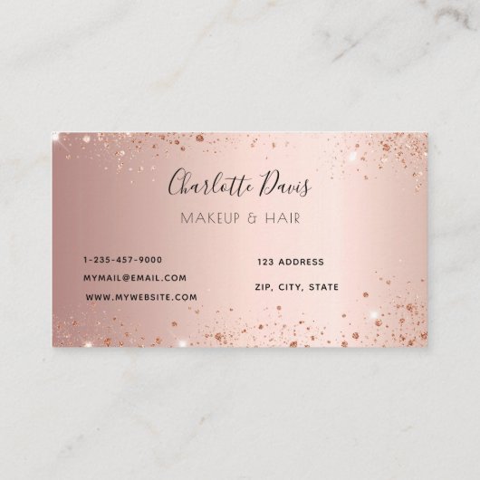 バラ金ゴールドグリッターピンクフローラメイクアップヘア美しい 名刺 (裏面)