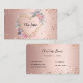 バラ金ゴールドグリッターピンクフローラメイクアップヘア美しい 名刺 (正面/裏面)