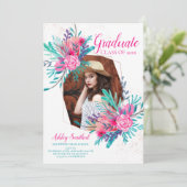 バラ金ゴールドグリッターピンクフローラ写真卒業 招待状 (スタンド正面)
