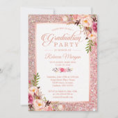 バラ金ゴールドグリッターピンクフローラ卒業パーティー 招待状 (正面)