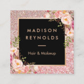 バラ金ゴールドグリッターピンクフローラ美しいサロン スクエア名刺 (正面)