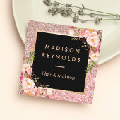 バラ金ゴールドグリッターピンクフローラ美しいサロン スクエア名刺