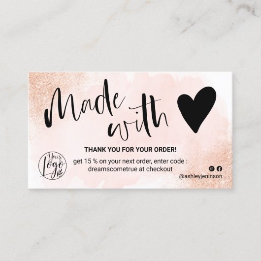 バラ金ゴールドグリッターピンクブラシロ感謝していゴユー 名刺 (正面)