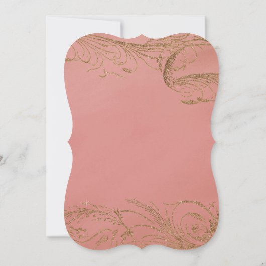 バラ金ゴールドグリッターピンクホワイトフローラブライダルシャワー 招待状 (裏面)