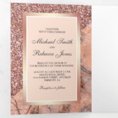 バラ金ゴールドグリッターピンクマーブルオールインワン結婚ズ 三つ折り招待状 (内部最初)