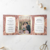 バラ金ゴールドグリッターピンクマーブルフォト結婚ズ 三つ折り招待状 (内部)