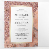 バラ金ゴールドグリッターピンクマーブルフォト結婚ズ 三つ折り招待状 (内部最初)
