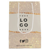 バラ金ゴールドグリッターピンクモダン予算 ミディアムペーパーバッグ (裏面)